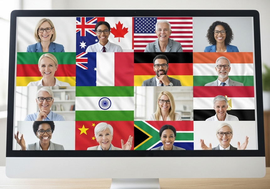 “Global remote team working together for entrepreneurship success.”